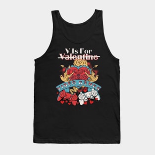 V Is For Video Games Funny Valentine_s Day Gamer Boy Men Tank Top